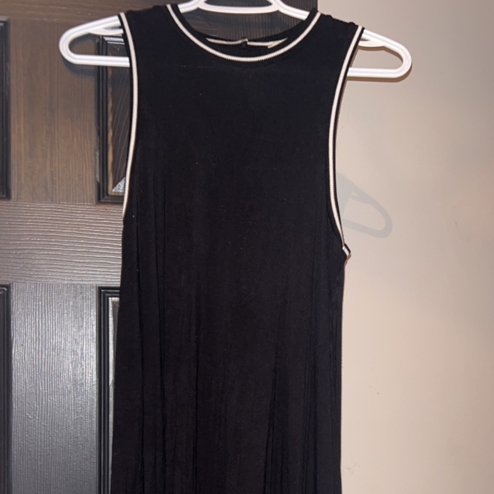Black Sleeveless Dress with White Trim
